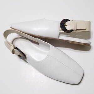 NWOB Vince Cadot White Leather Tortoise Buckle Slingback Flats $275